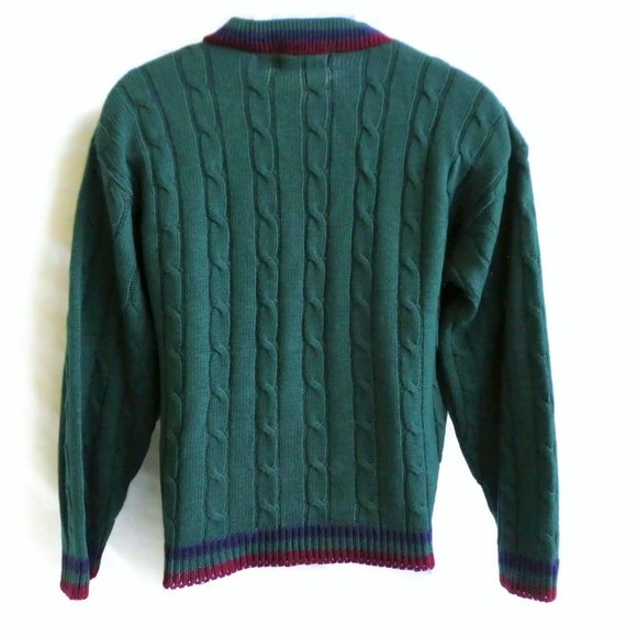 Vintage 80s Scandia Sweater Tennis Varsity V Cable Acrylic USA L - Picture 2 of 6